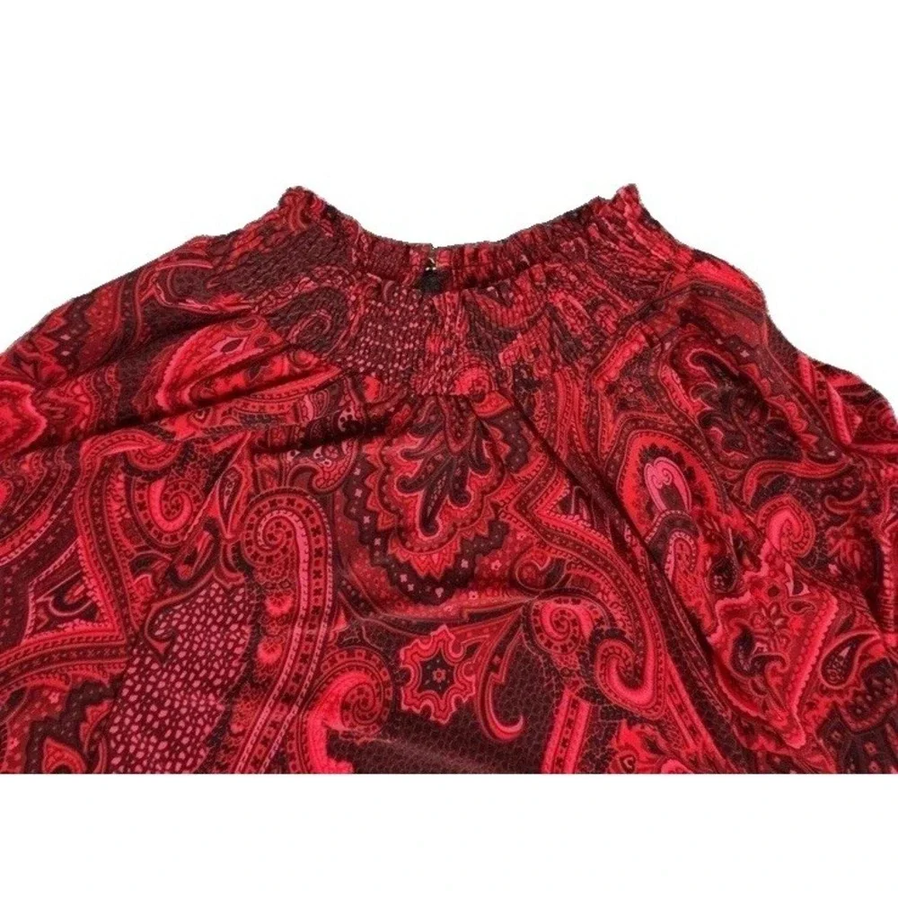 Tommy Hilfiger Dress Women's 2 Red Paisley Long Sleeve High Neck Jersey Shift